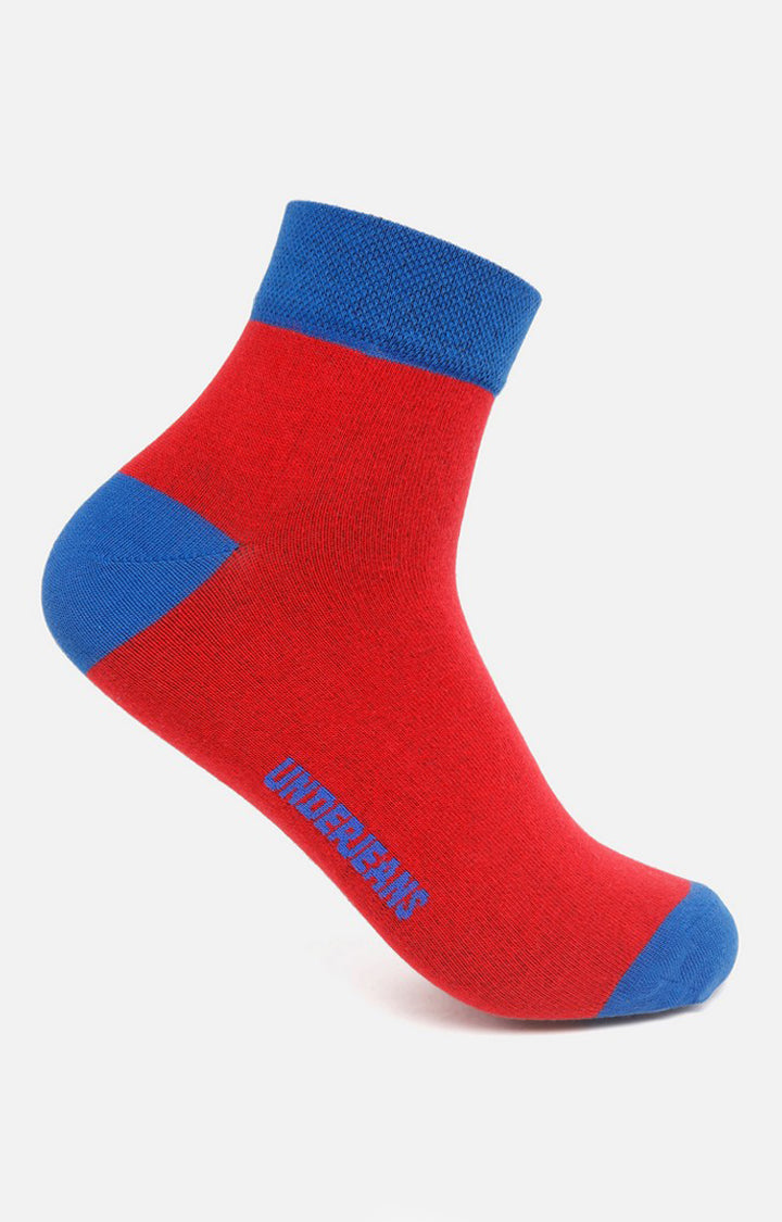 Men Premium Red Blue Ankle Length (Non Terry) Single Pair Of Socks- Underjeans By Spykar