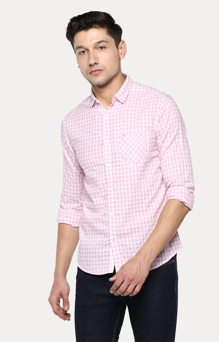 Spykar Men'S Pink Cotton Checked Casual Shirts