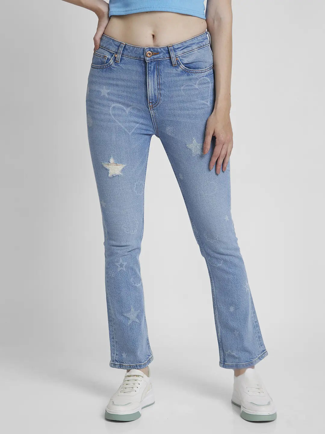 Women Jeans Bootcut Fit Light Blue High Rise