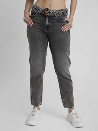 Spykar Women Charcoal Grey Cotton Mom Fit Ankle Length Clean Look Jeans -(Amora)