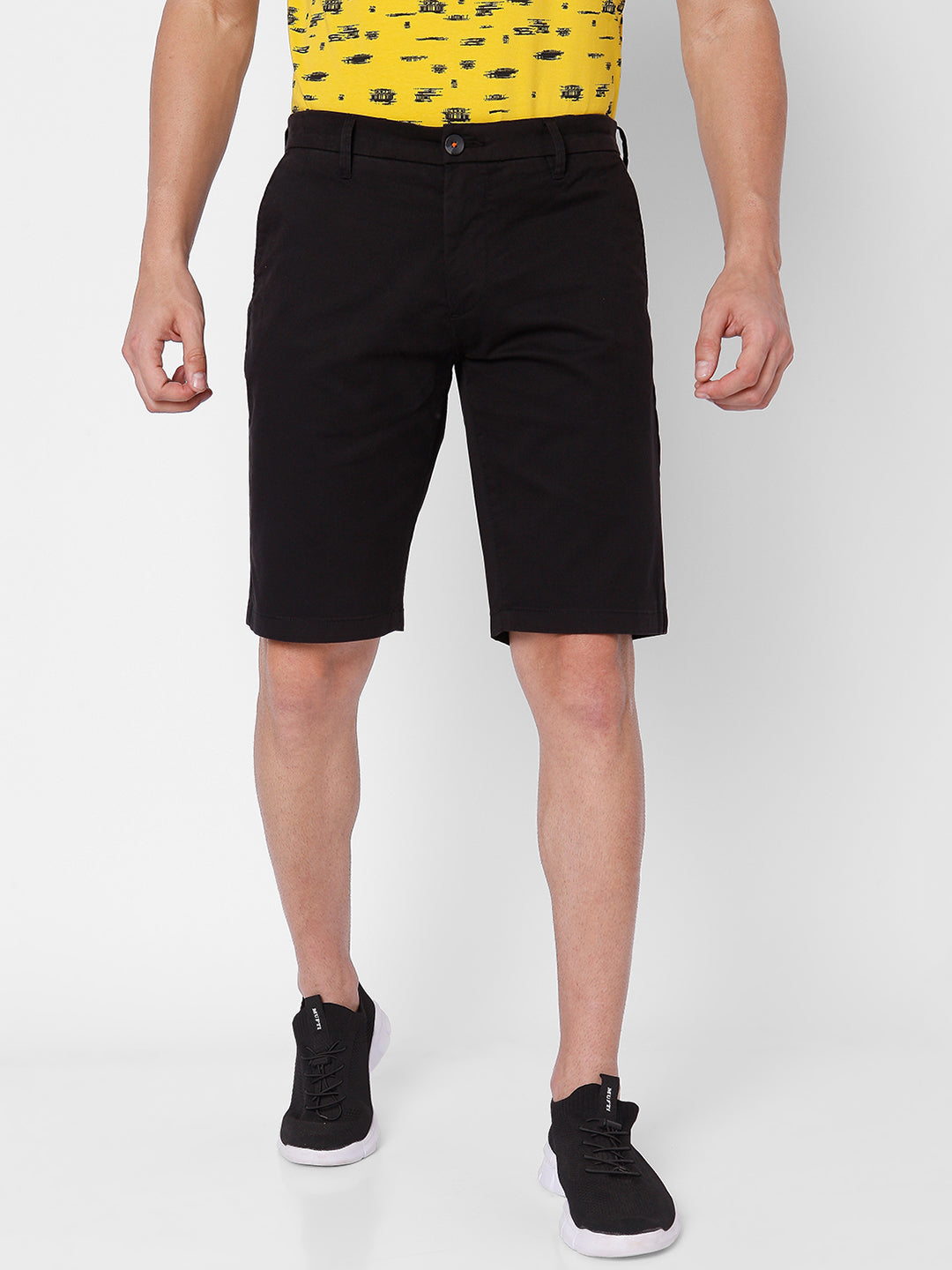 Spykar Men Black Cotton Slim Fit Casual Shorts