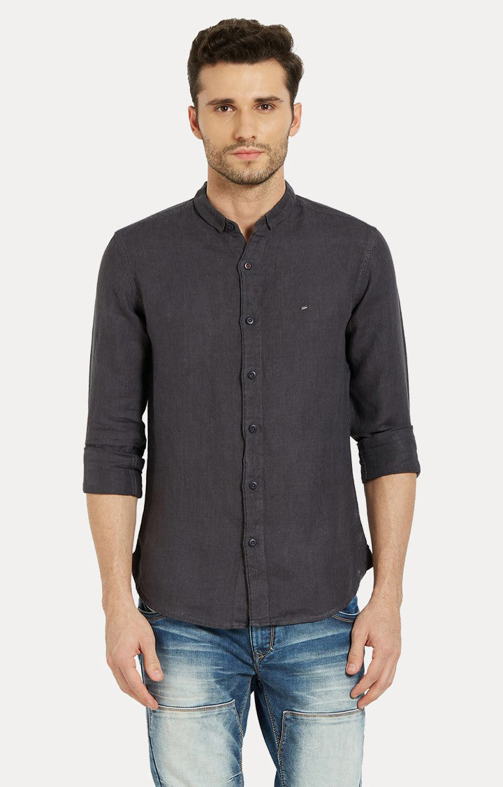 Spykar Men'S Black Linen Solid Casual Shirts