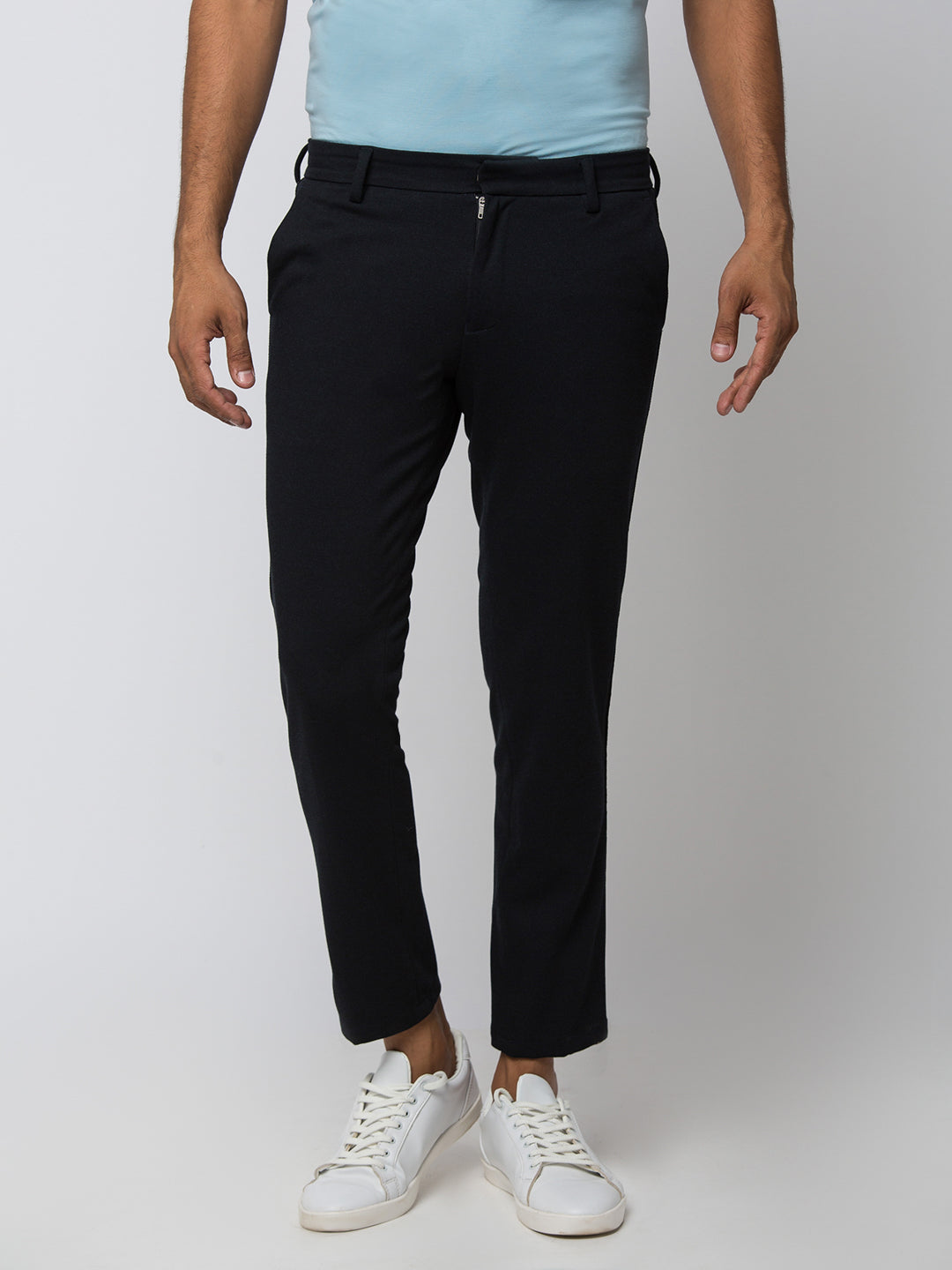 Spykar Men Black Cotton Slim Fit Trousers