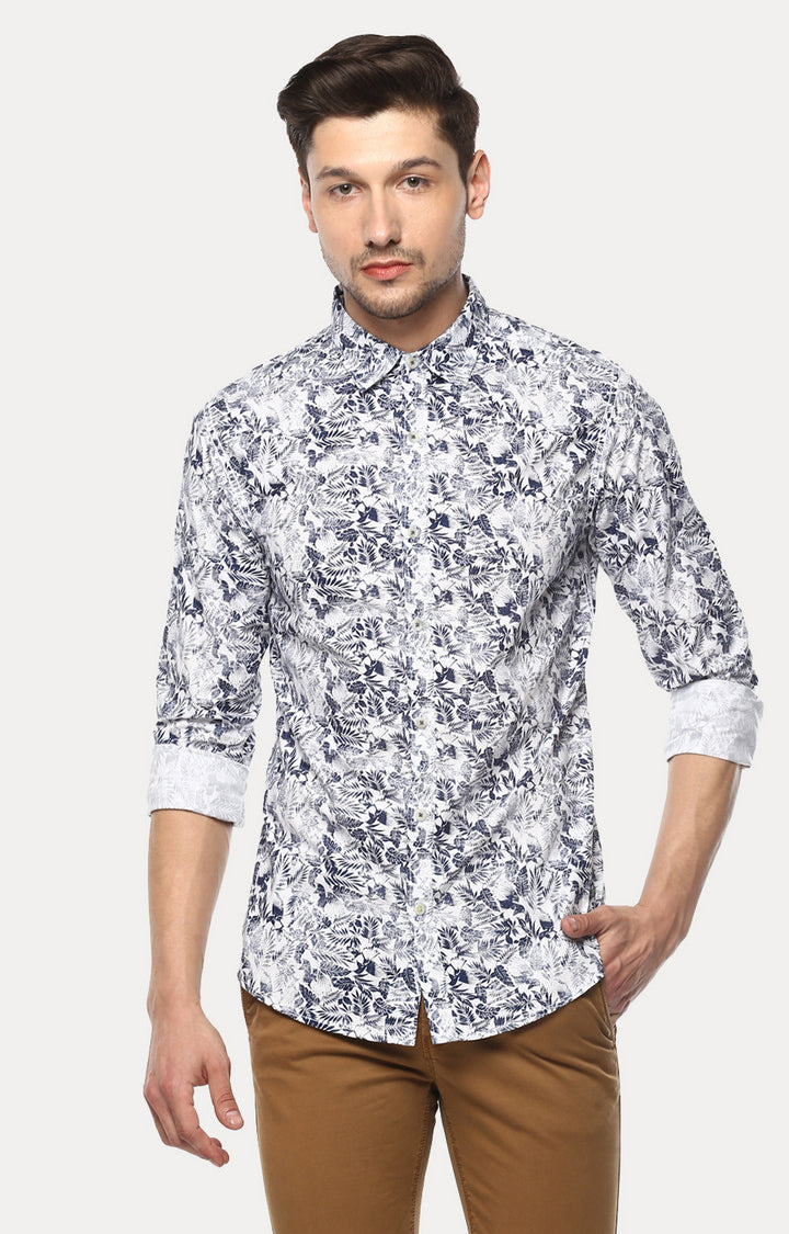 Spykar Men'S Blue Cotton Printed Casual Shirts