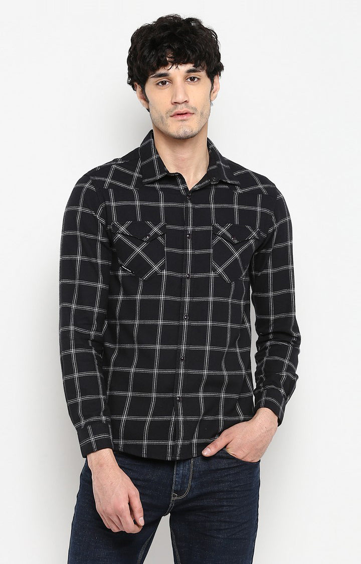 Spykar Men'S Black Cotton Checked Casual Shirts