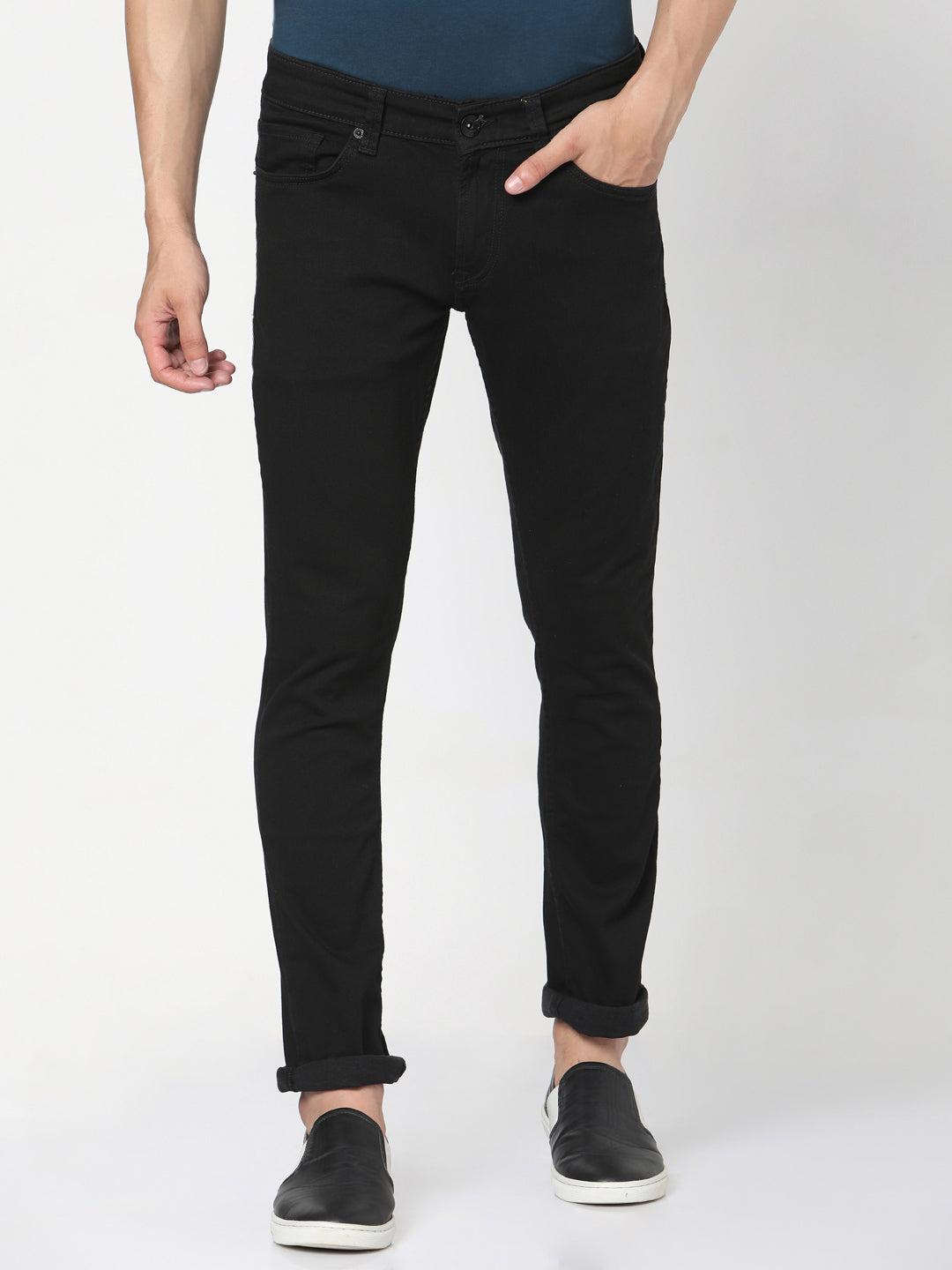 Spykar Men Black Cotton Slim Fit Narrow Length Jeans - (Skinny)