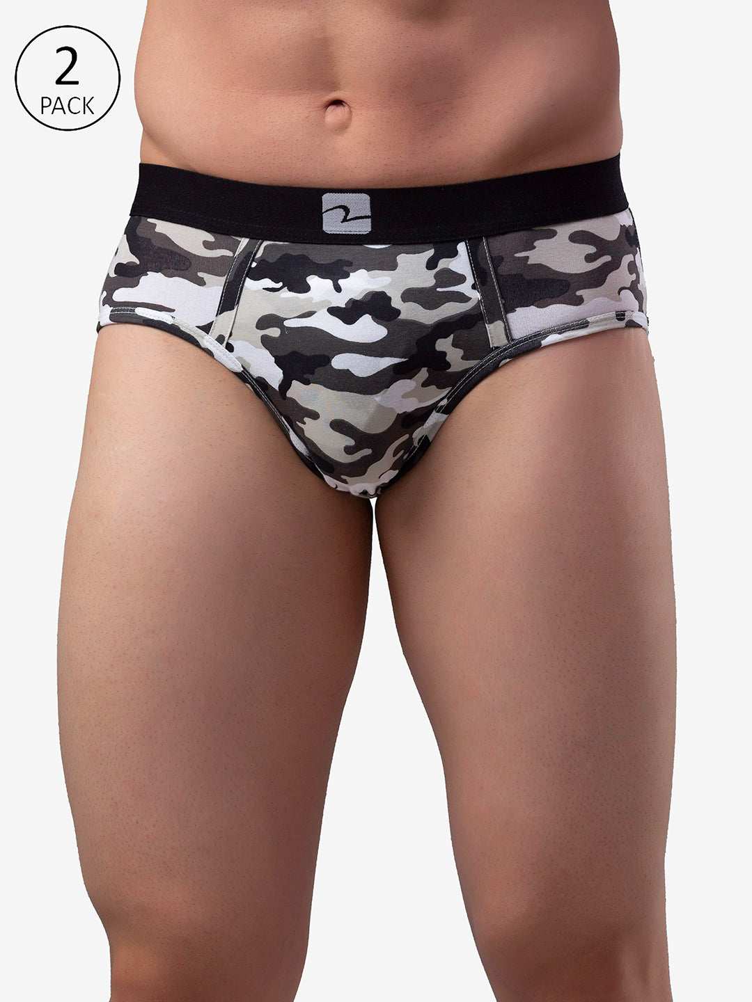 Men Premium Cotton Blend Camo 1 Brief - (Pack Of 2)- Underjeans By Spykar