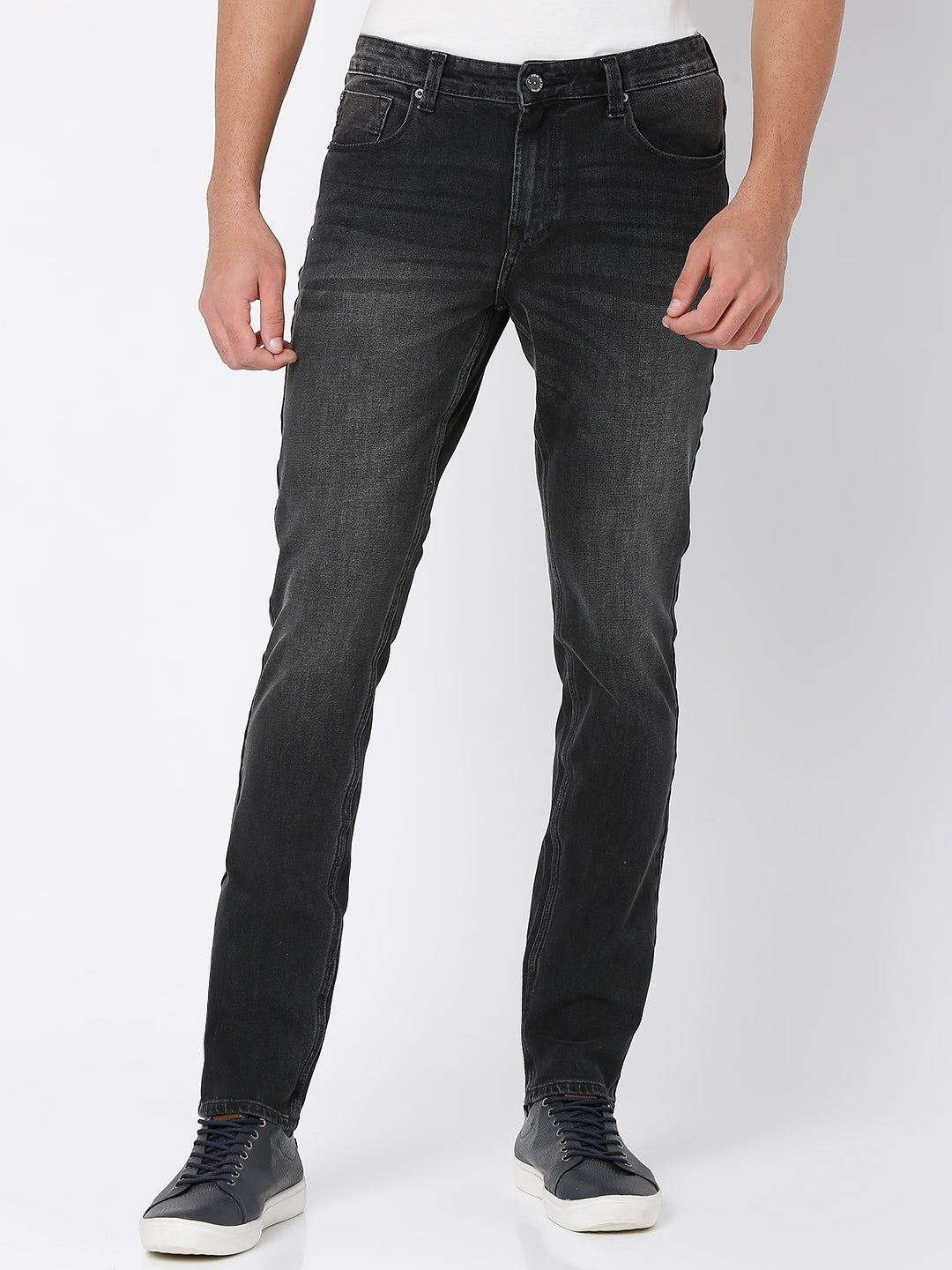 Spykar Men Charcoal Black Cotton Regular Fit Narrow Length Jeans (Rover)