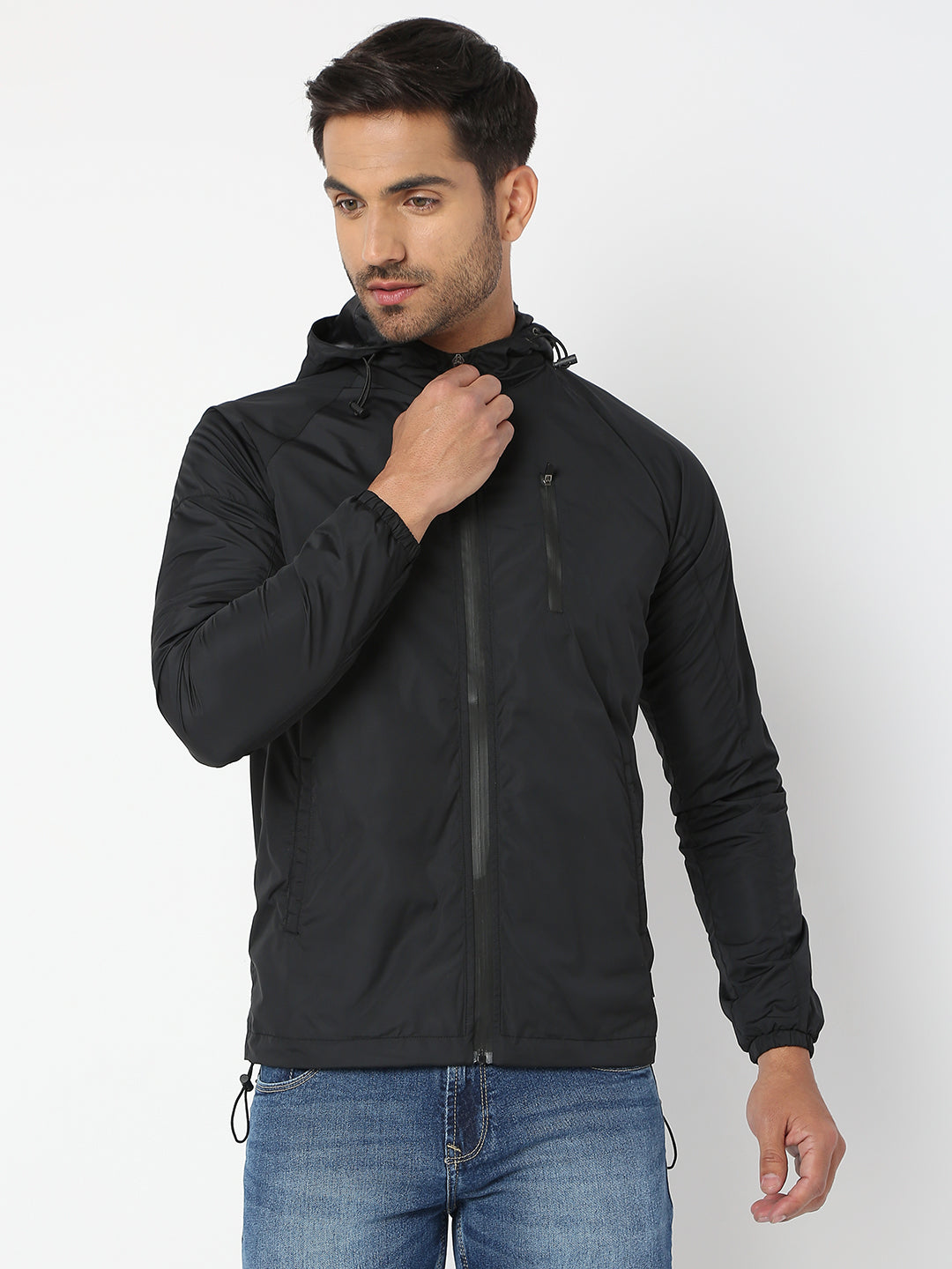 Spykar Men Black Nylon Regular Fit Jacket