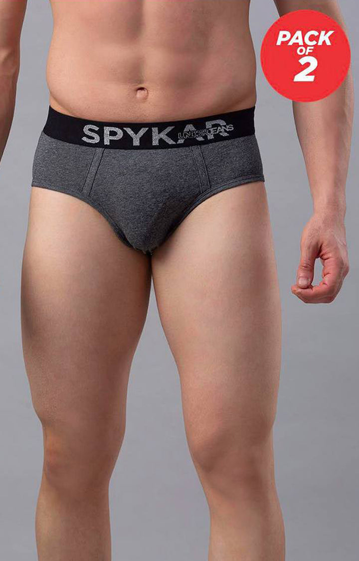 Underjeans By Spykar Grey Solid Briefs For Men