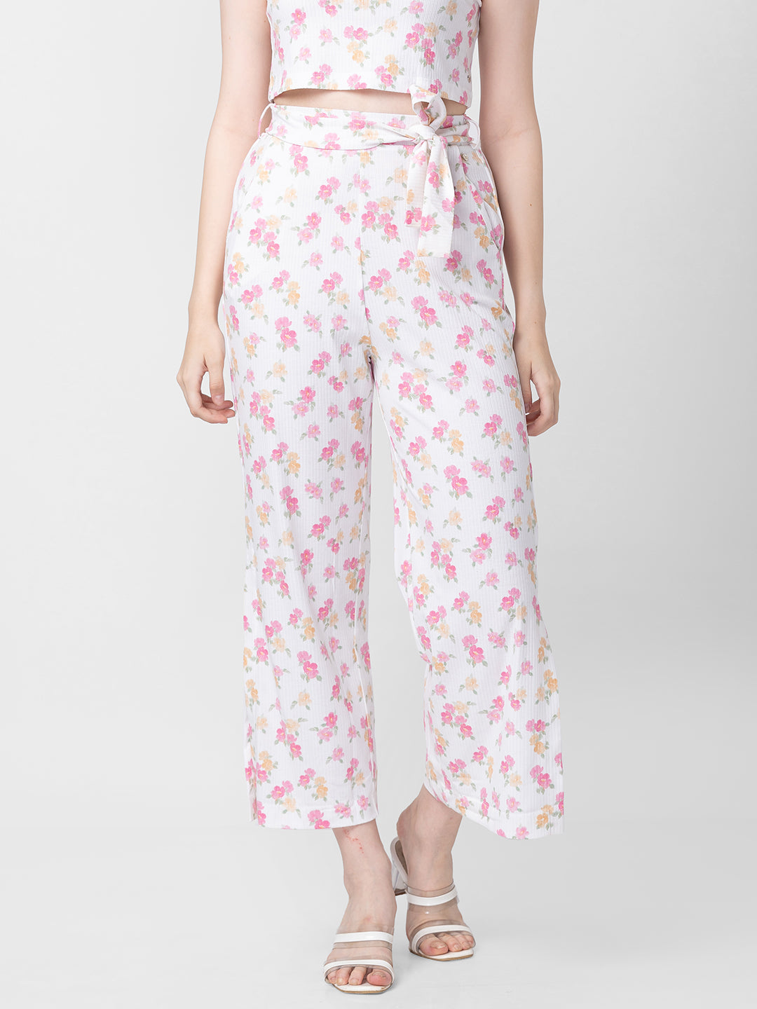 Spykar Women Off-White Cotton Regular Fit Floral Print Trackpant