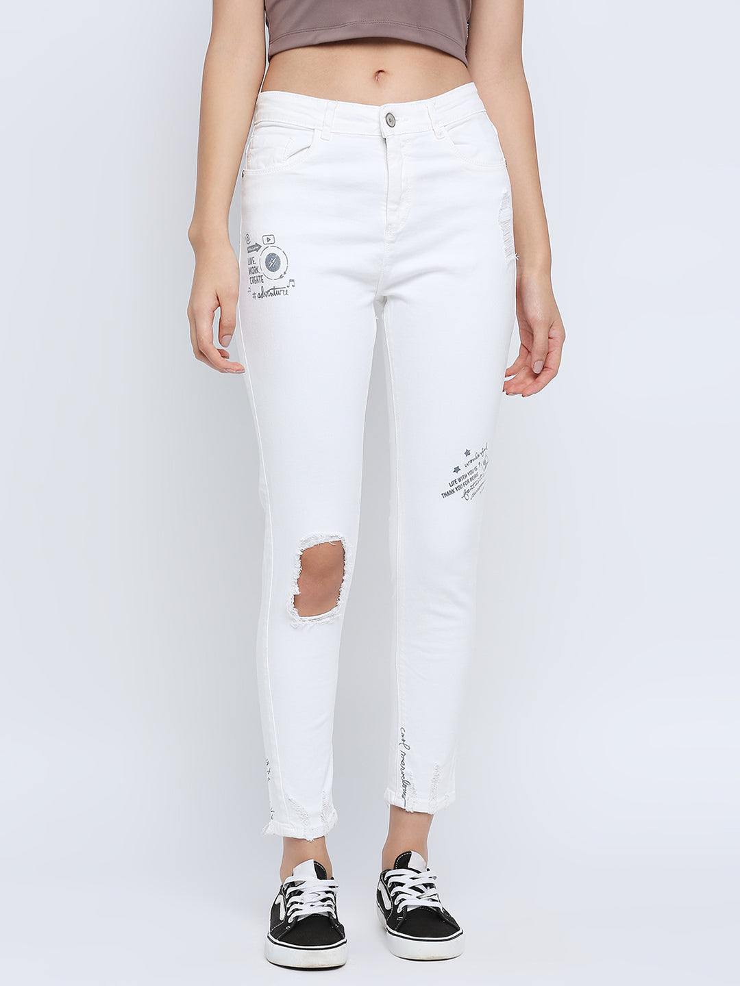 Spykar Women White Straight Fit Regular Length Jeans (Actif)