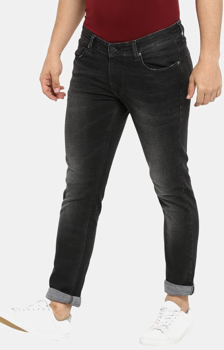 Spykar Black Cotton Slim Fit Narrow Regular Length Jeans For Men