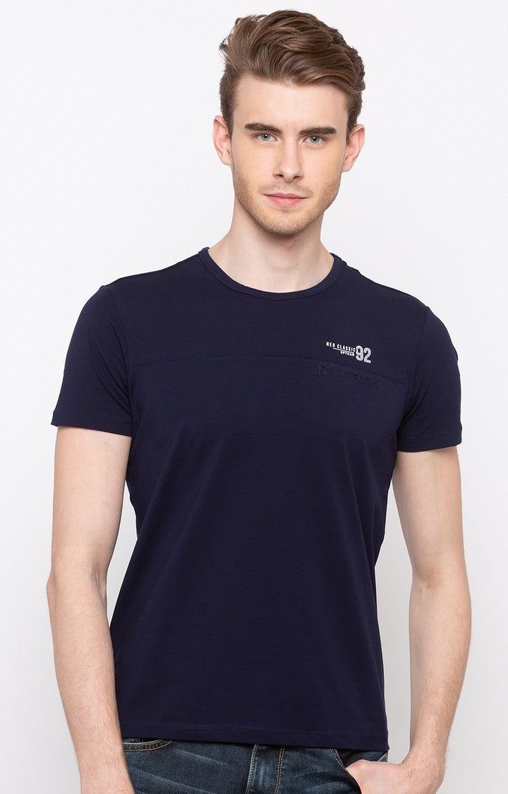 Spykar Navy Solid Slim Fit Men T-Shirts