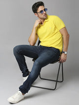 Men Jeans Slim Fit Dark Blue Low Rise