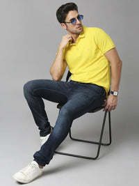 Men Jeans Slim Fit Dark Blue Low Rise