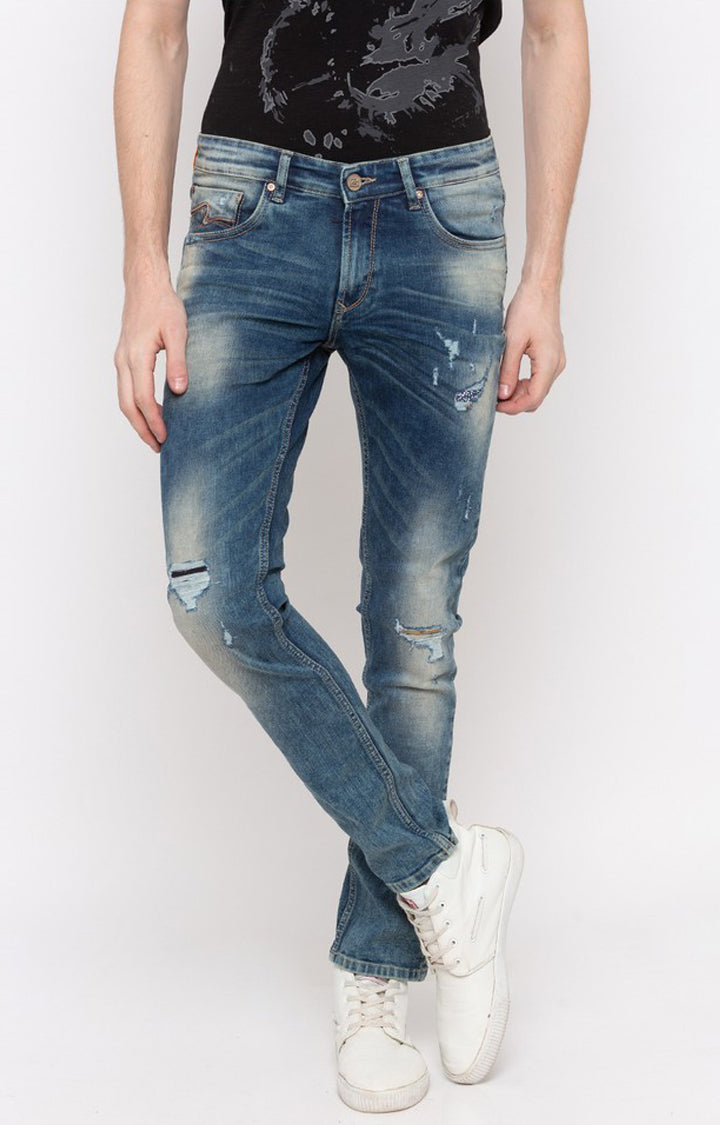 Spykar Blue Cotton Slim Fit Jeans For Men