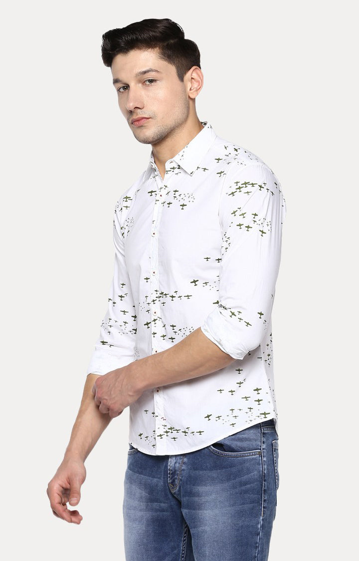 Spykar Men'S White Cotton Printed Casual Shirts