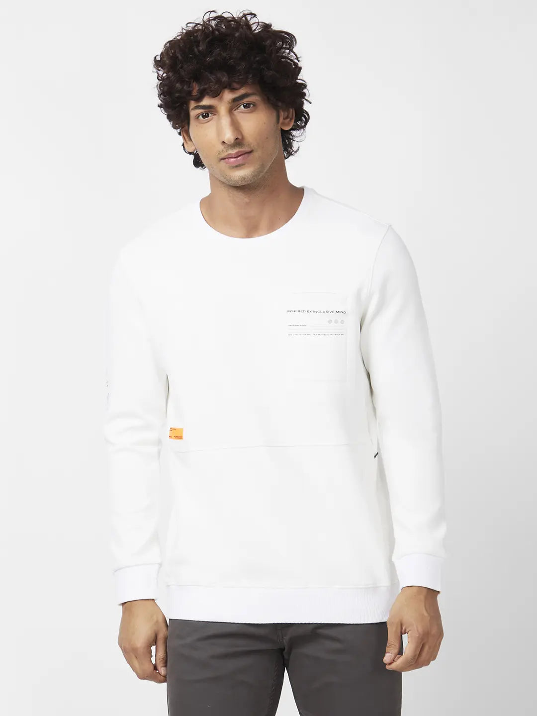 Shop Spykar Men White Blended Slim Fit Full Sleeve Round Neck Plain Sweatshirt Online