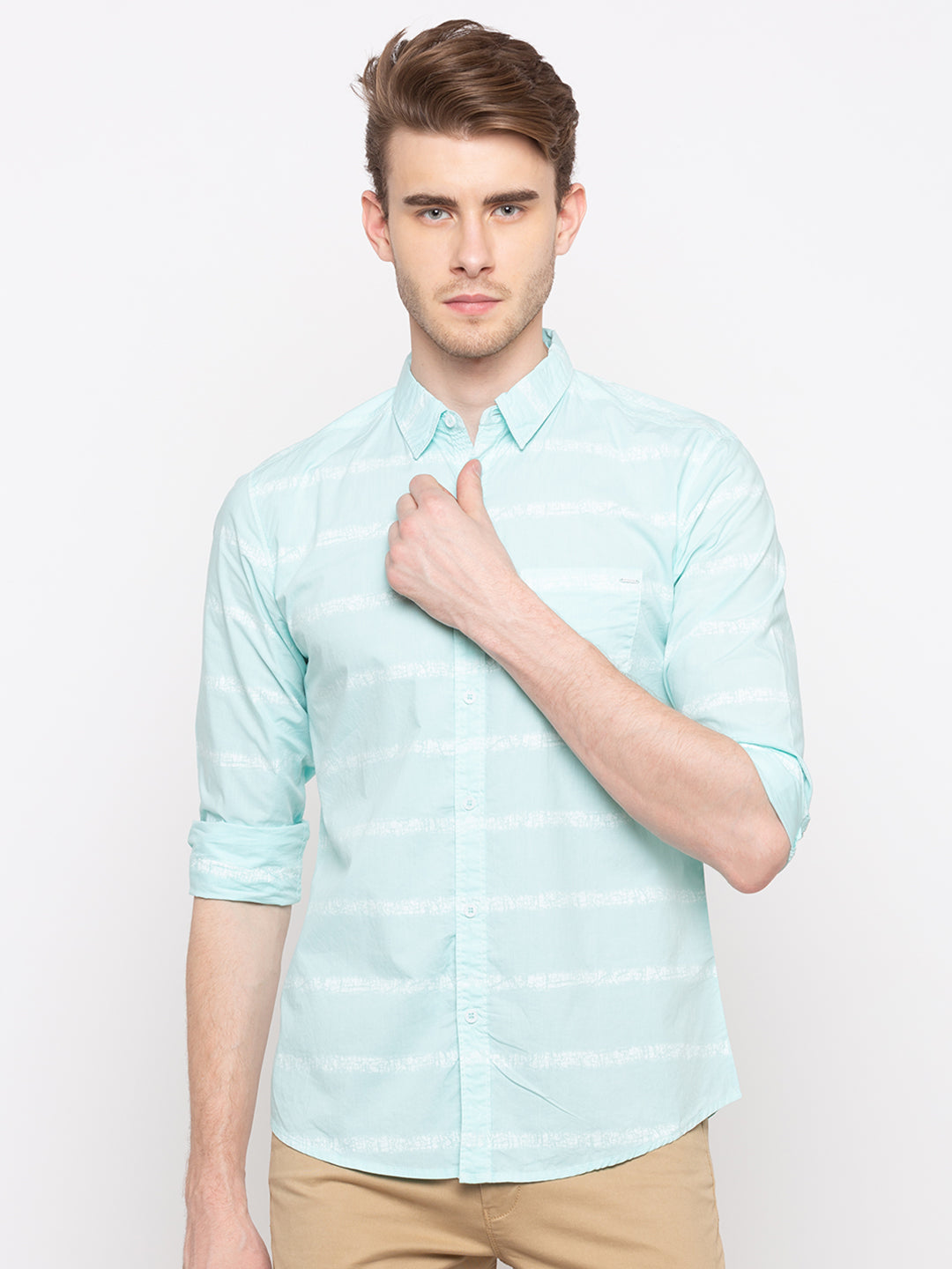 Spykar Blue Cotton Regular Fit Shirts For Men