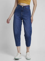 Spykar Women Mid Blue Cotton Baggy Fit Crop Length Clean Look Jeans -(Clara)
