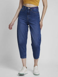 Spykar Women Mid Blue Cotton Baggy Fit Crop Length Clean Look Jeans -(Clara)