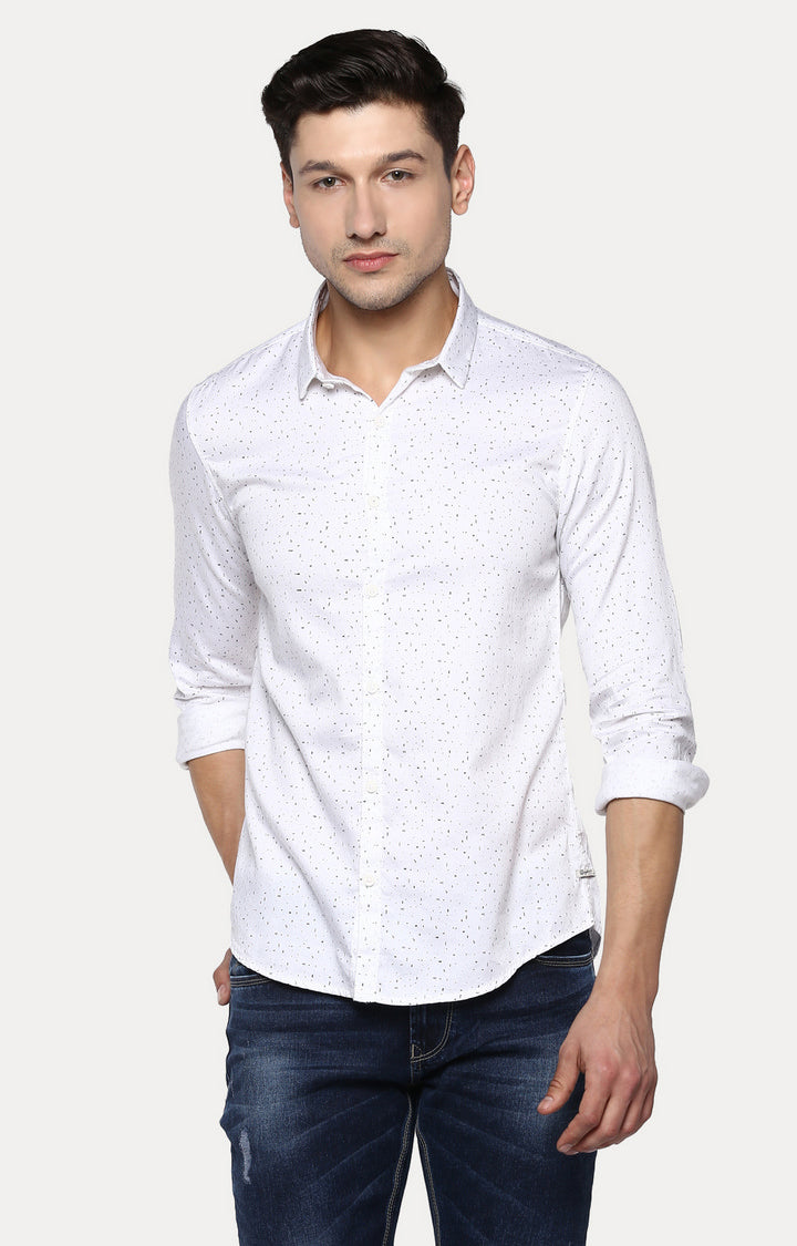 Spykar Men'S White Cotton Printed Casual Shirts