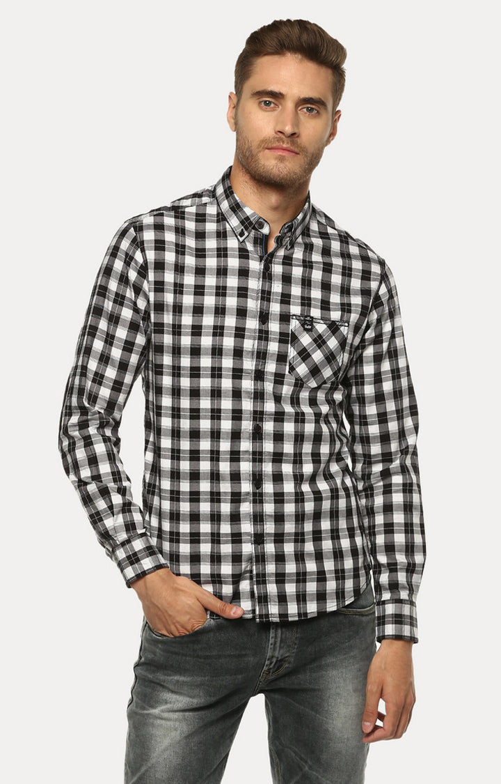 Spykar Men'S Black Cotton Checked Casual Shirts