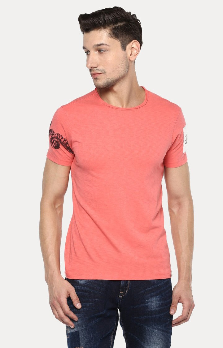 Spykar Men Coral Solid Slim Fit T-Shirt