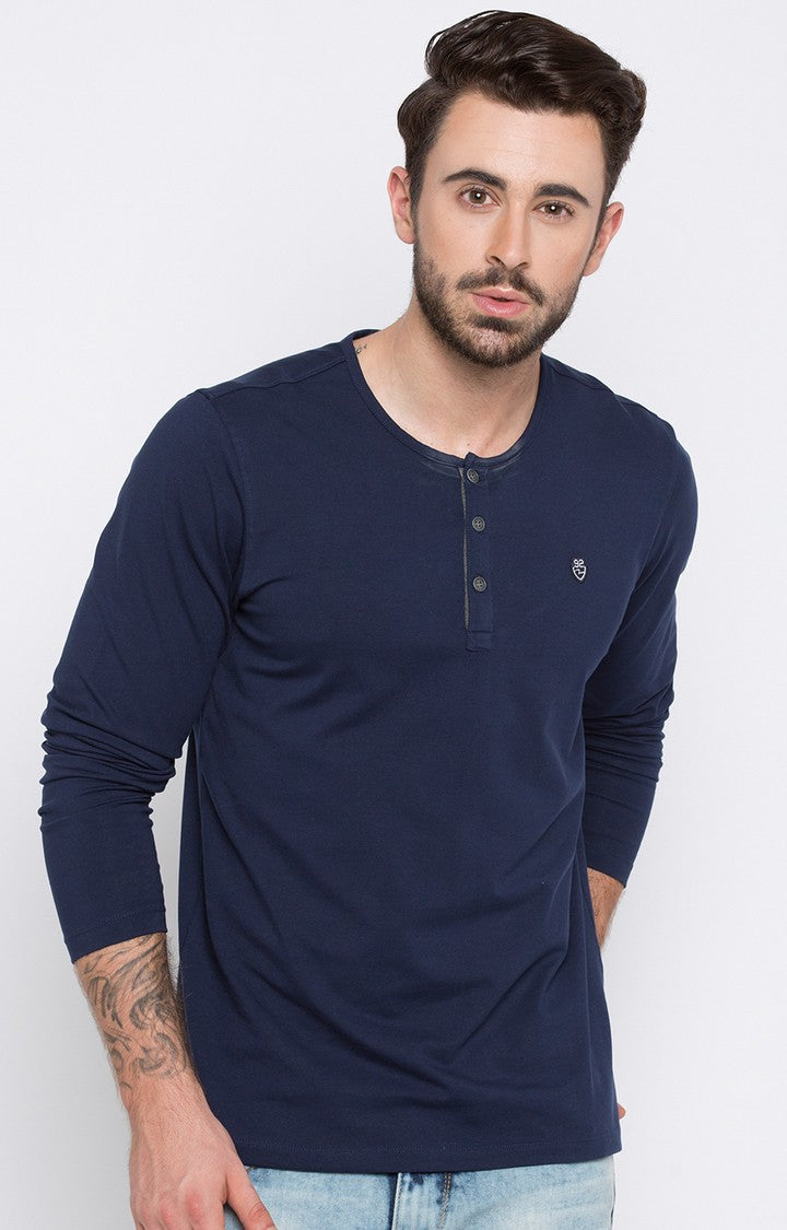 Spykar Navy Blue Solid Slim Fit Men T-Shirts