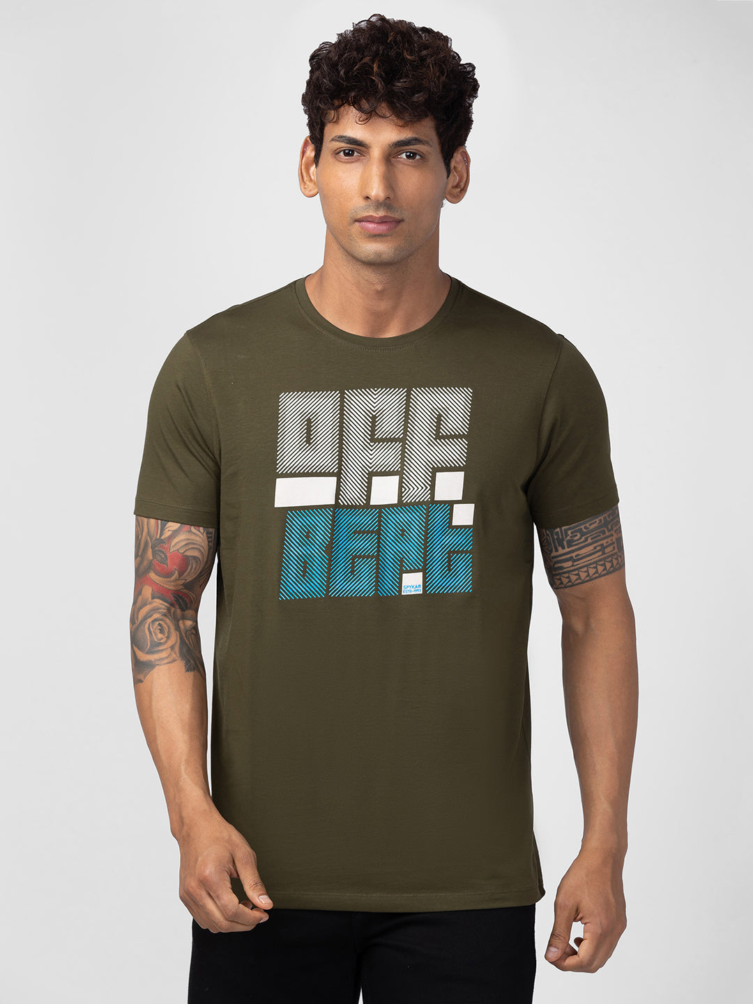 Spykar Men Rifle Green Cotton Regular Fit Half Sleeve Printed T-Shirt