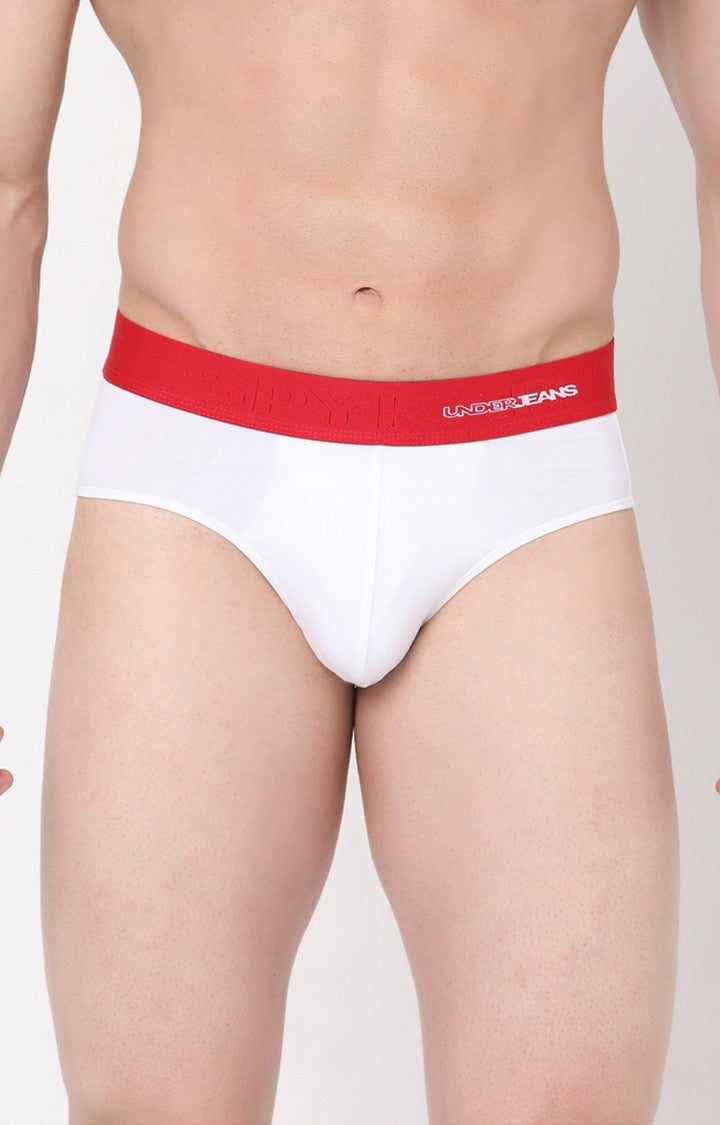 White Cotton Brief For Men Premium- Underjeans By Spykar