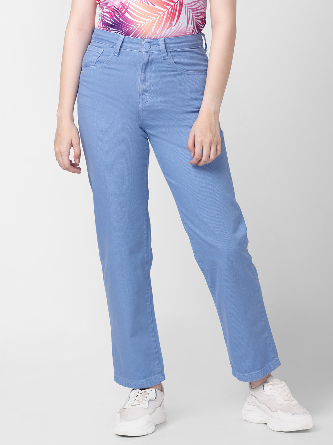 Spykar Women Pastel Blue Cotton Straight Fit Regular Length Jeans (Bella)