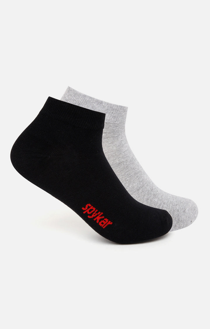 Spykar Grey & Black Cotton Ankle Length Socks - Pack Of 2