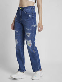Women Jeans Straight Fit Blue High Rise