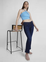 Women Elissa Jeans Boot Cut Fit Dark Blue Low Rise