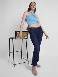 Women Elissa Jeans Boot Cut Fit Dark Blue Low Rise