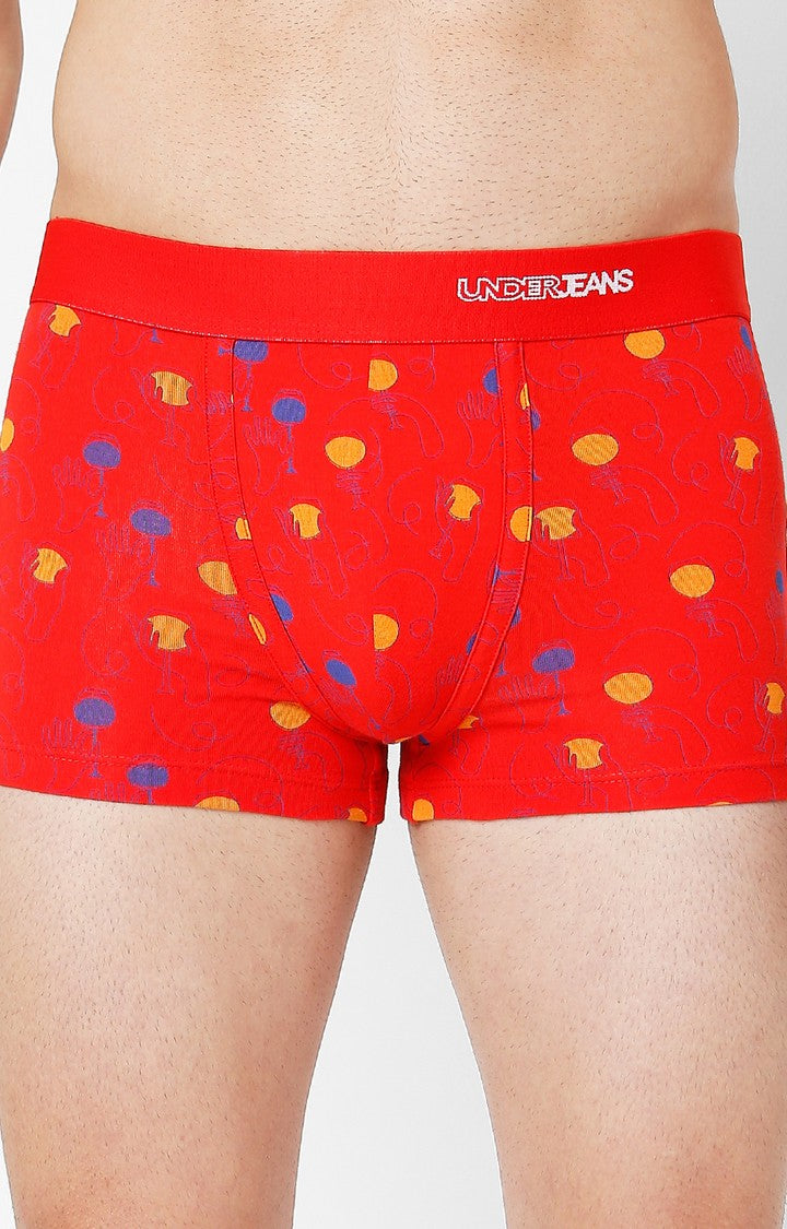 Underjeans By Spykar Men Premium Red Cotton Blend Printed Trunk