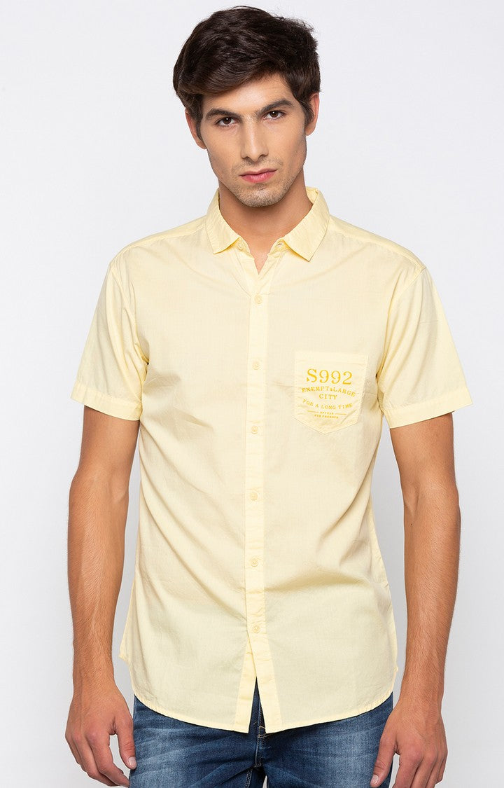 Spykar Men'S Yellow Cotton Solid Casual Shirts