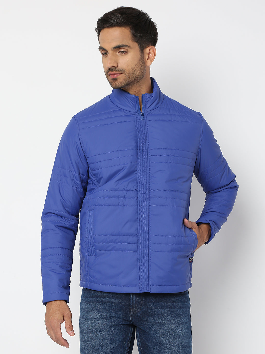 Spykar Men Royal Blue Nylon Regular Fit Jacket