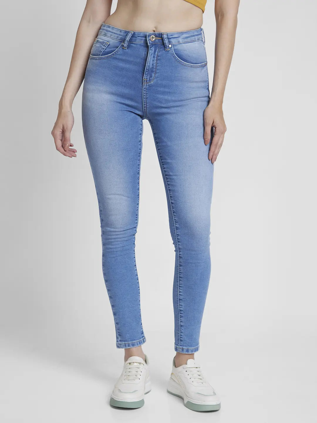 Women Light Blue Lycra Super Skinny Fit Ankle Length Clean Look Jeans -(Alexa)