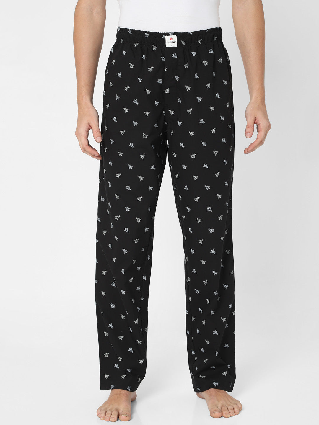 Men Premium Black Cotton Printed Pyjama- Underjeans By Spykar