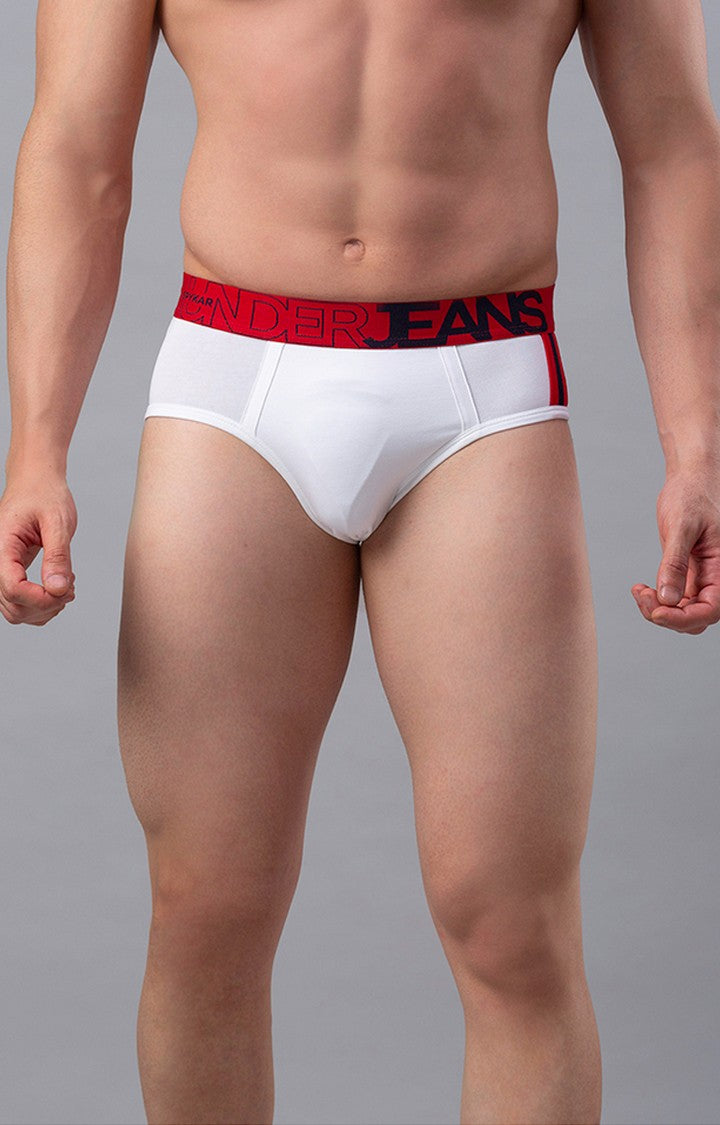 White Cotton Brief For Men Premium- Underjeans By Spykar