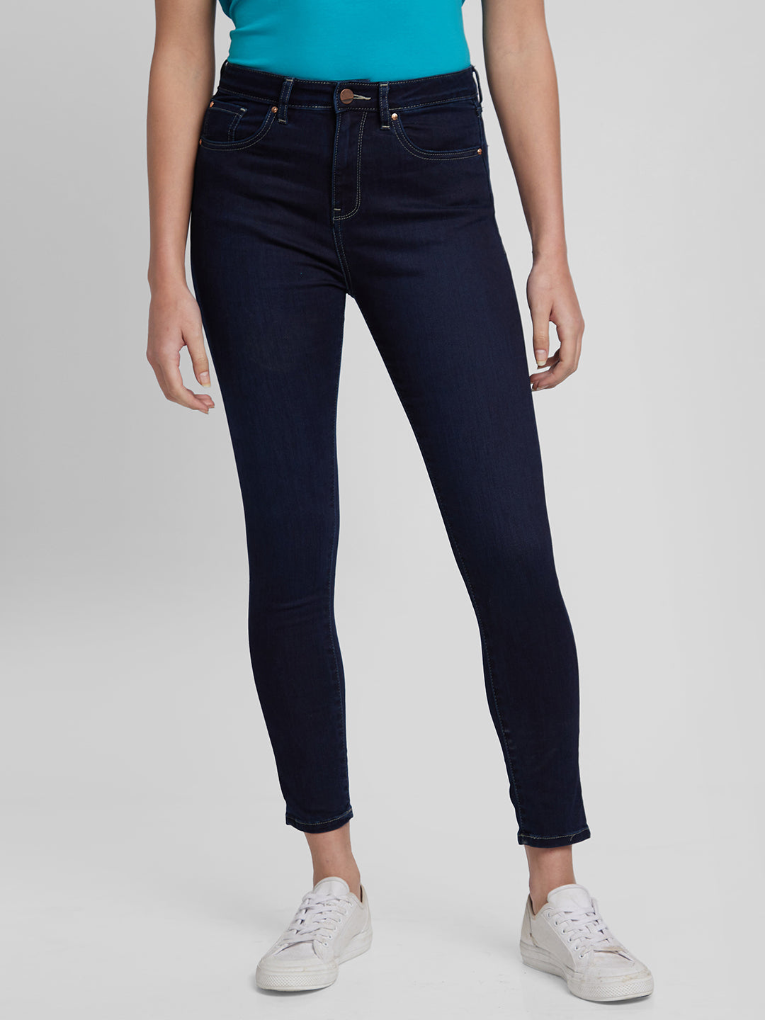 Spykar Women Dark Blue Lycra Super Skinny Fit Ankle Length Jeans (Alexa)