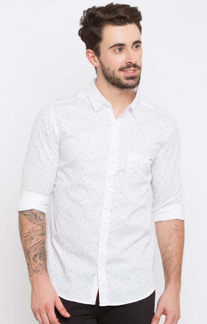 Spykar Men'S White Cotton Printed Casual Shirts