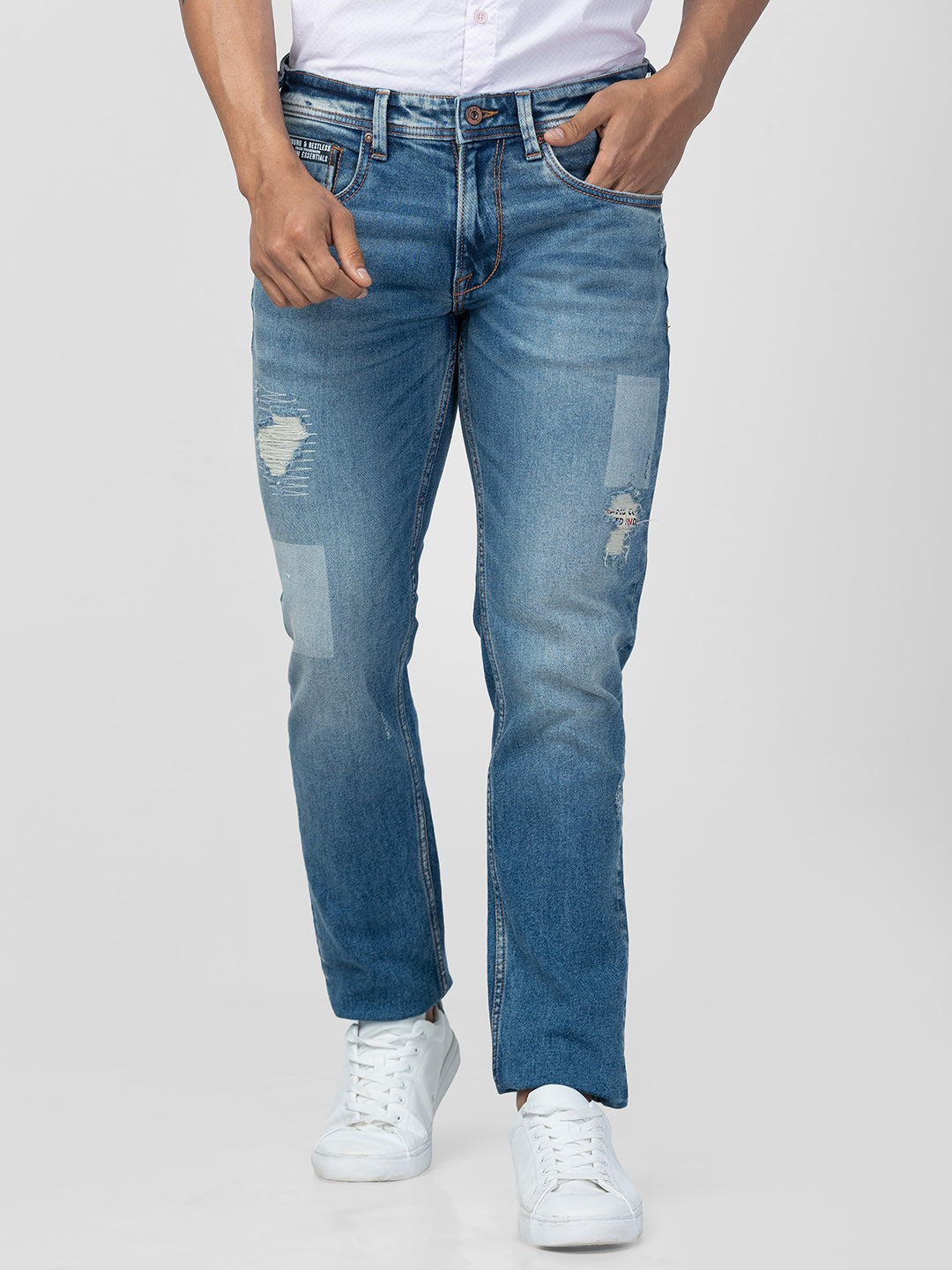 Spykar Men Mid Blue Cotton Regular Fit Narrow Length Jeans (Rover)