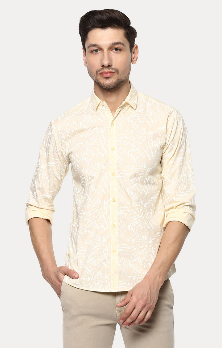 Spykar Men'S Yellow Cotton Printed Casual Shirts