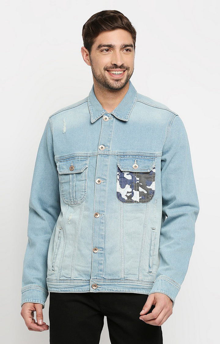 Spykar Men Blue Cotton Slim Fit Denim Jacket