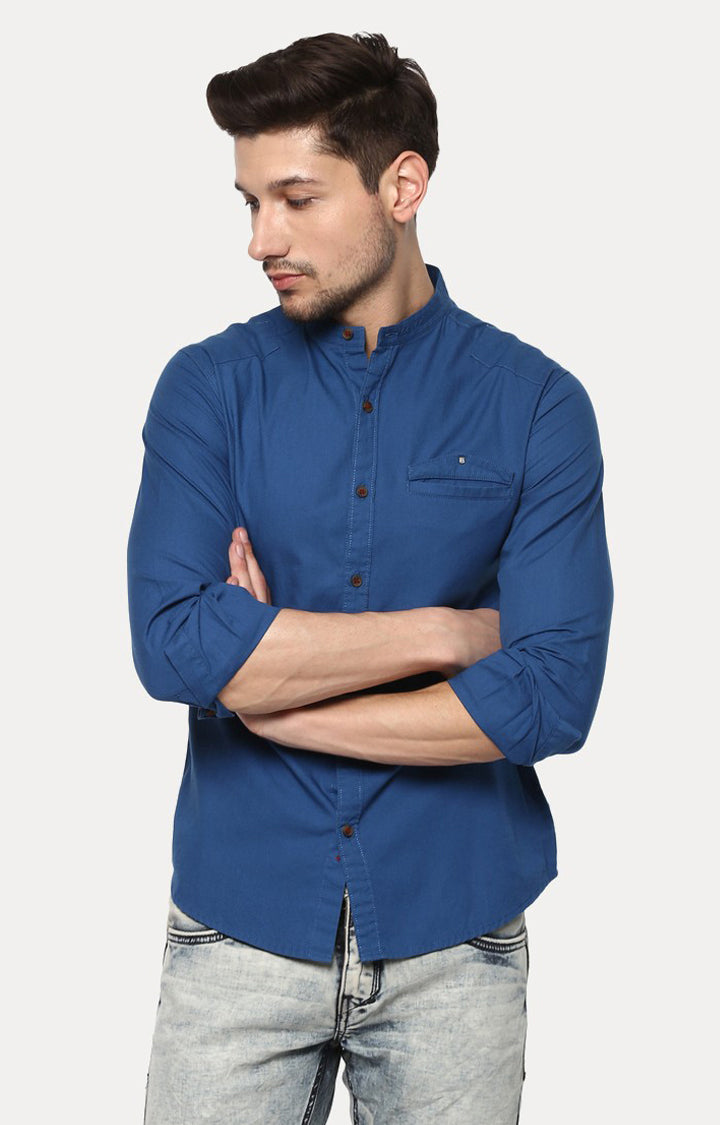 Spykar Men'S Blue Cotton Solid Casual Shirts