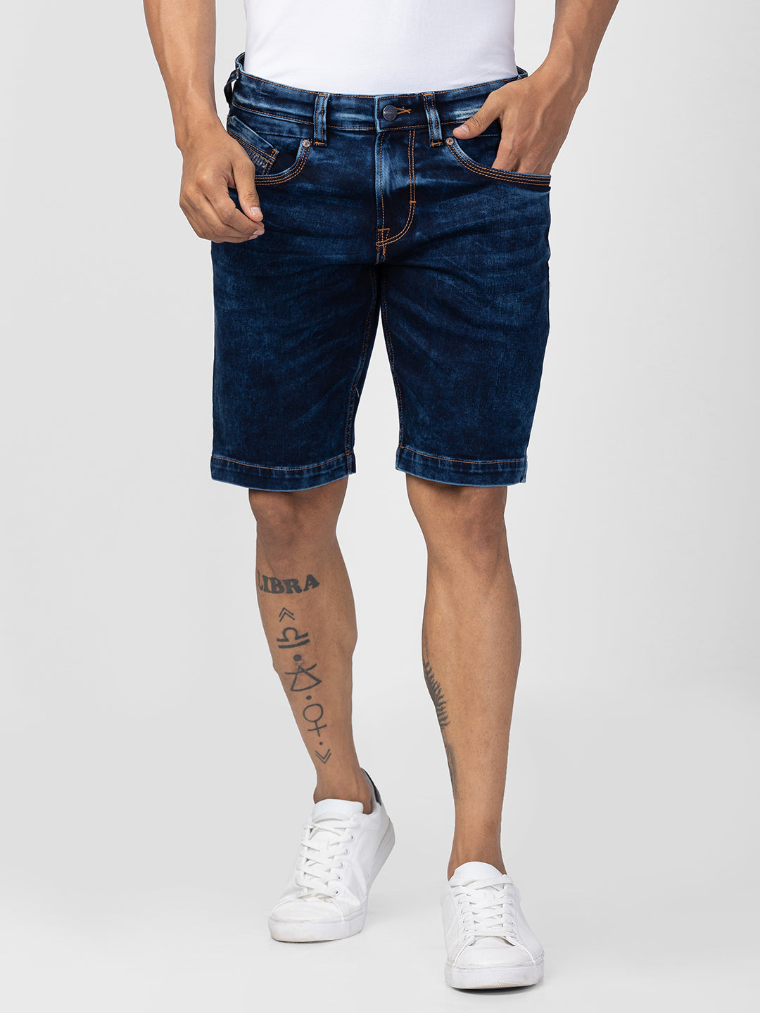 Spykar Men Dark Blue Slim Fit Denim Shorts